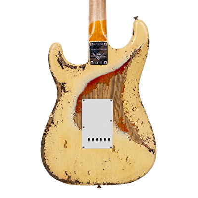 Fender Custom Shop 1961 Stratocaster Super Heavy Relic Aged Vintage White Over 3 Ton Sunburst Elektro Gitar